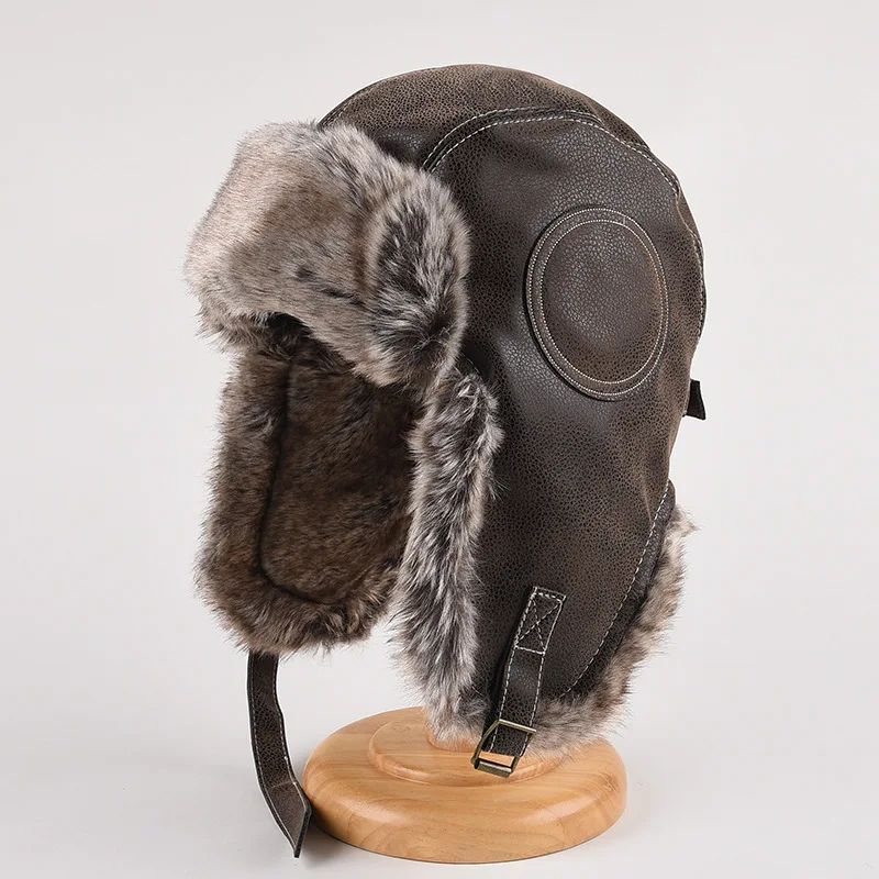 

Winter Ushanka Hat Men Women's Pilot Aviator Bomber Trapper Hat Faux Fur Leather Snow Cap with Ear Flaps Pilot Winter Bomber Hat