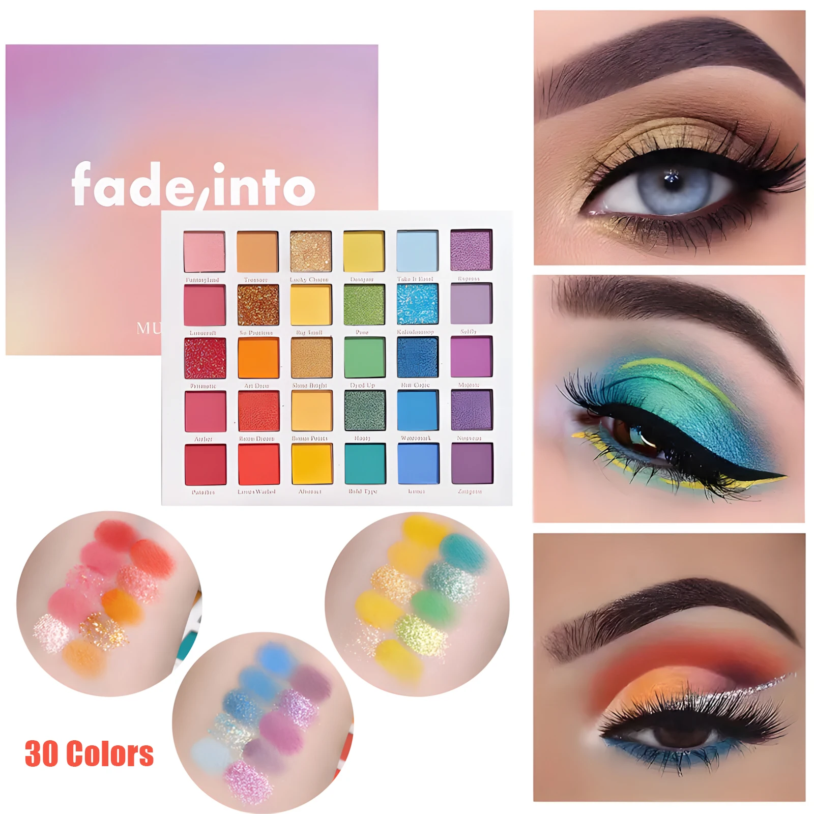 30 Colors Eyeshadow Palette With Matte Shimmer Glitter Finish Multicolor Highly Pigmented Long Lasting Waterproof Eyeshadow Kit