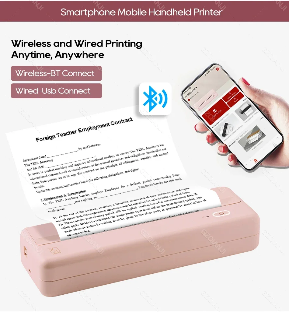 HPRT MT810 portable wireless travel A4 printer compatible with iOS and Android as well as laptop and BT mobile printer support