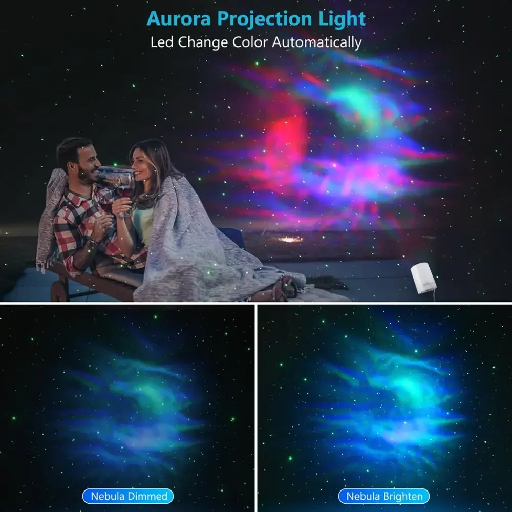 Proyector de cielo estrellado con luz nocturna, lámpara de onda de agua, LED, estrella, música, Control remoto giratorio, Bluetooth, lámpara de mesita de noche para dormitorio