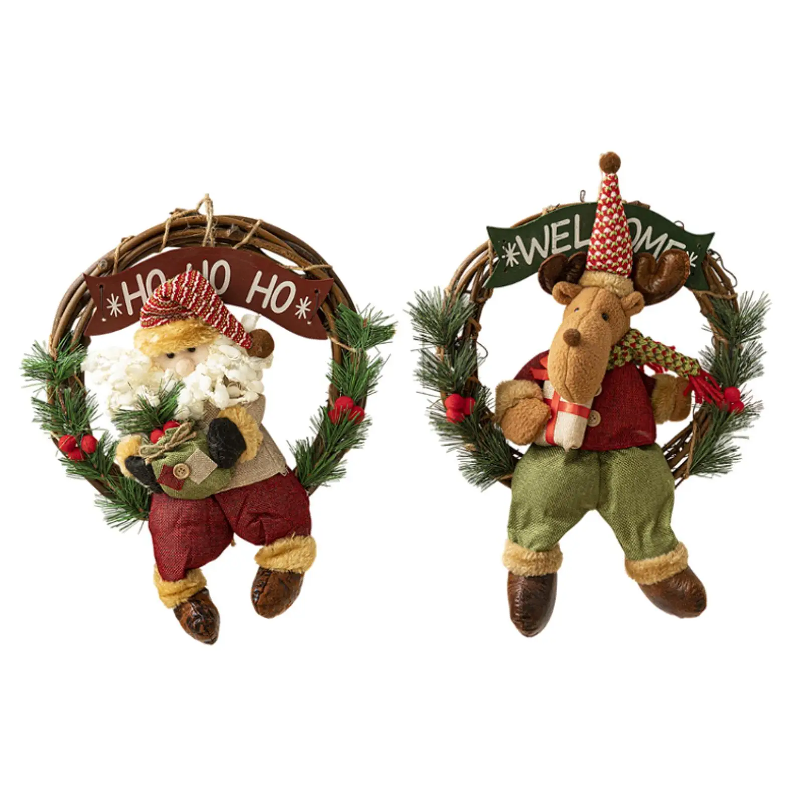 Artificial Xmas Wreath Christmas Winter Wreath Sign Ornament Cartoon Christmas Door Wreath for Indoor Home Backdrop Outside