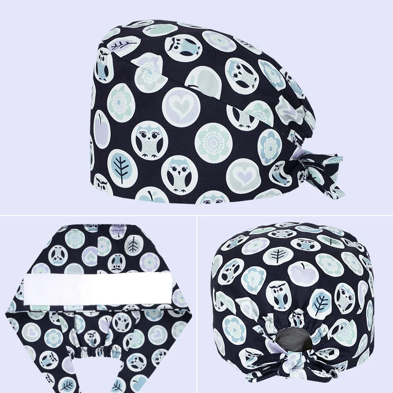 Cartoon Patterns Hospital Nursing Caps No Fading Medical Scrub Hats Ultra Soft Dentist Scrub Caps Comfortale Clinic Nurse Hats