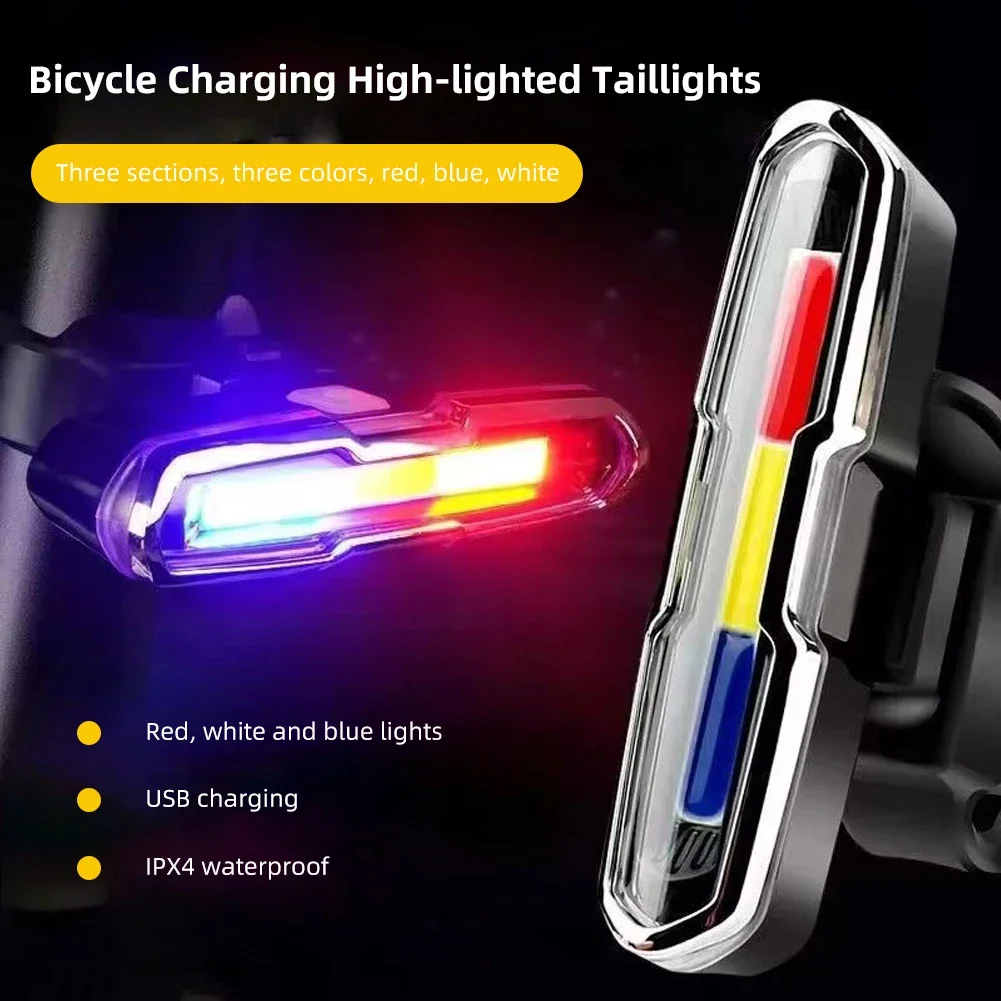 Waterproof MTB Bike Warning Taillights for Running Riding Cycling Cycling COB Rear Light USB Rechargeable Bicycle Tail Lamp