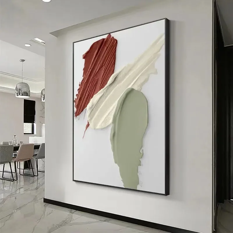 Bold Color Block Abstract Art Print - Red & Neutral Textured Wall Decor for Living Room Bedroom, High-Quality Printed Poster, Un