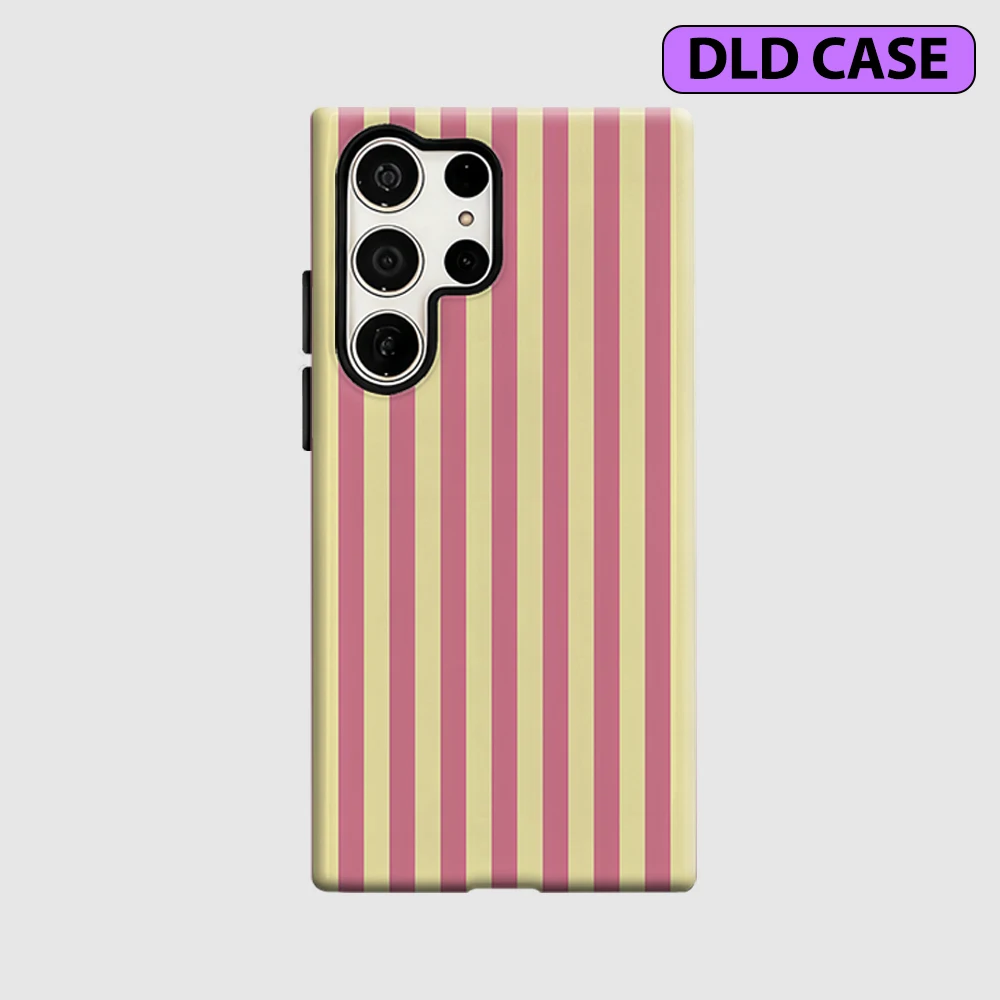 Pink Lemon Stripes Phone Case for Samsung Galaxy S26 S25 Ultra S24 S23 Ultra Plus Shockproof Double Layer Tough Back Cover