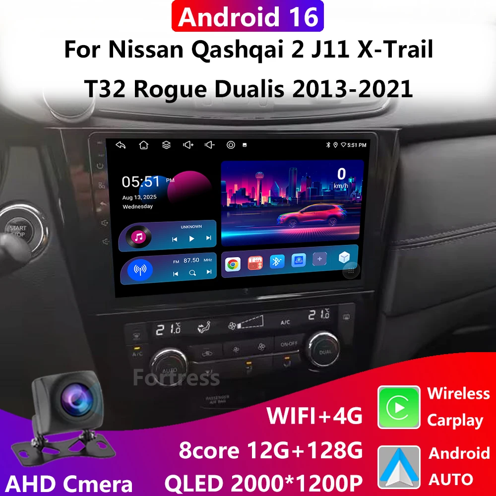 Reproductor de Radio para Auto Nissan Qashqai J11 X-Trail Xtrail T32 Rogue Dualis 2013-2021 Compatible con OEM BOSE 360 Auto Carplay 4G Android 16
