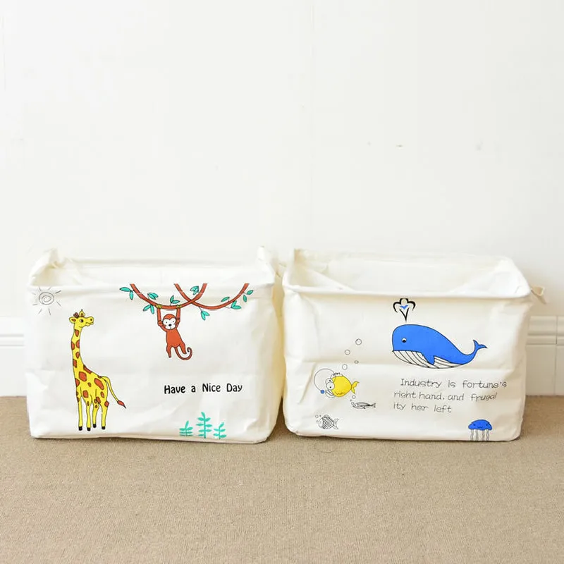 Large Storage Bag Cartoon Color Printing Clothes Pants Socks Children's Toy Storage Laundry Basket Home Living Room Finishing