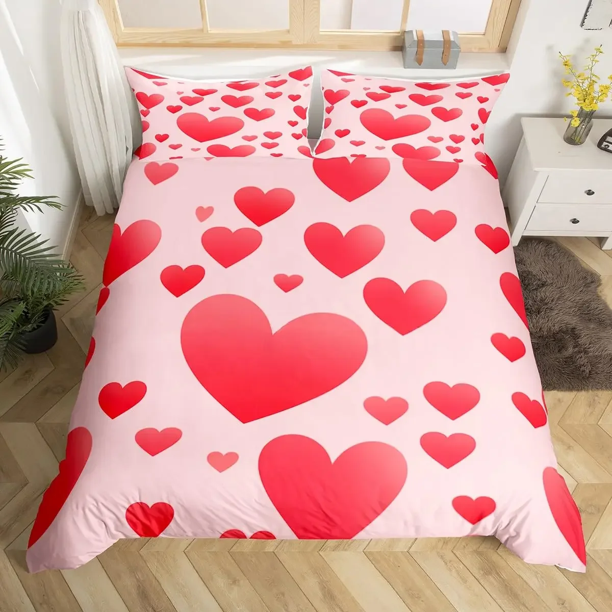 Love Heart Pattern Duvet Cover for Girls Women Pink Romantic Theme Bedding Set Room Decor,Valentine's Day Soft Comforter Cover