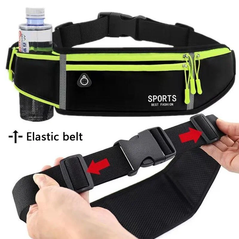 Black Sports Waist Pack Bottle Men Women Marathon Running Gear Outdoor Fitness Mobile Phone Bag Waterproof