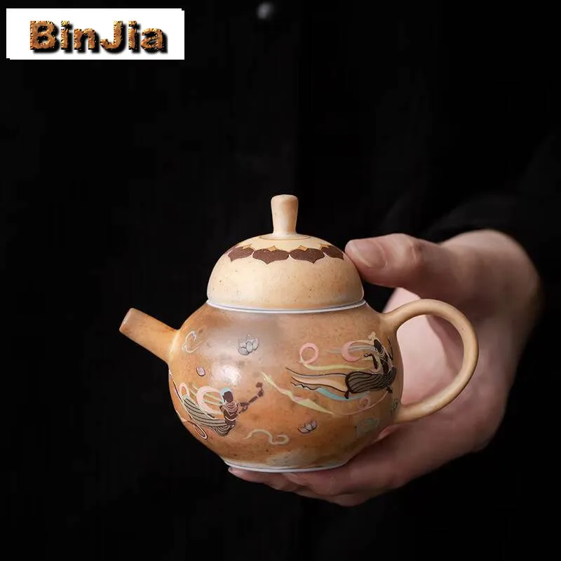 

100 мл китайский чайник Dunhuang Apsaras, ретро, керамический горшок для смены печи, бытовой чайник, набор чайников, коллекция дзен, ремесло