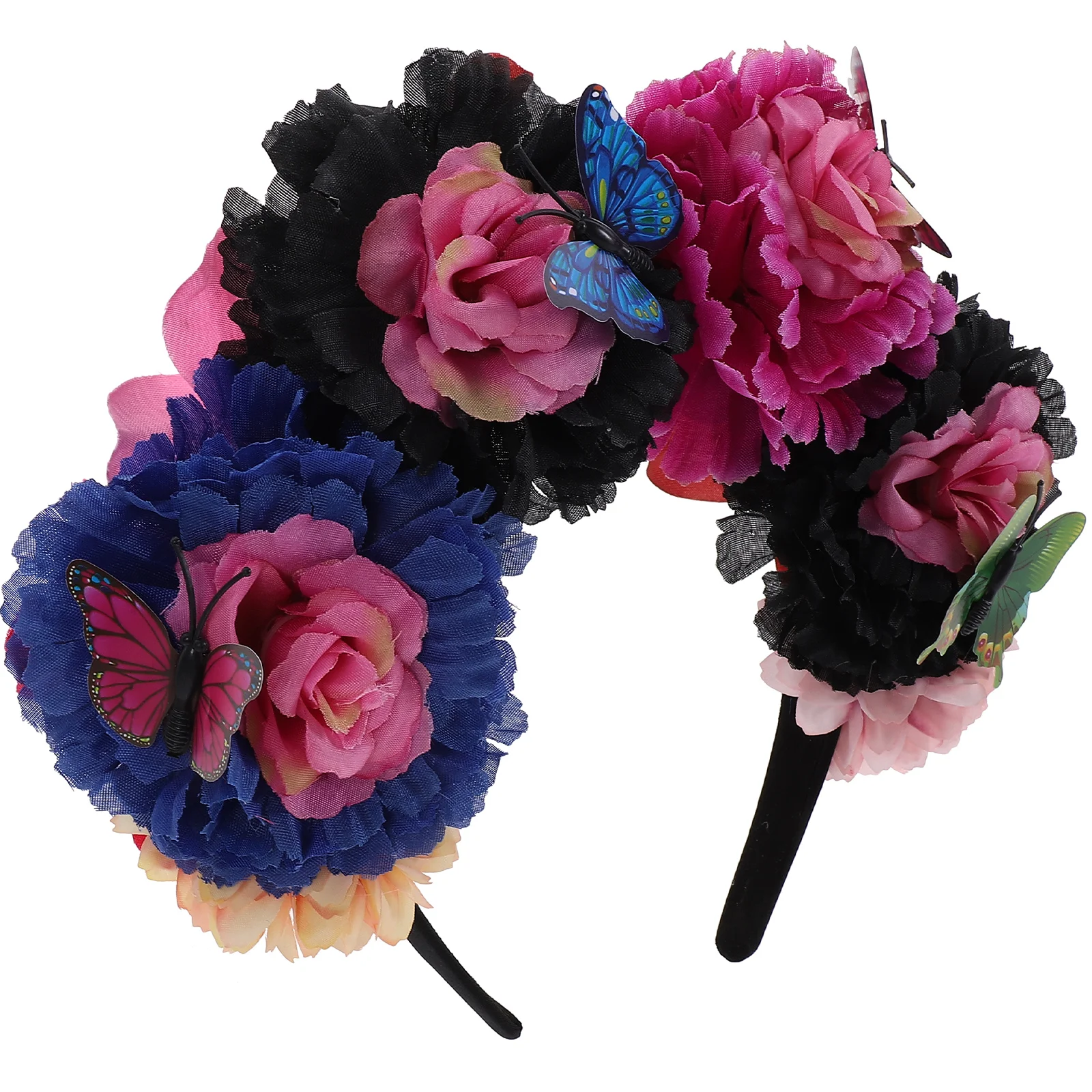 Day of The Dead Headband Headpiece Mexican Accessories for Women Flowers Costume Party Crown Girls Fabric Hairband