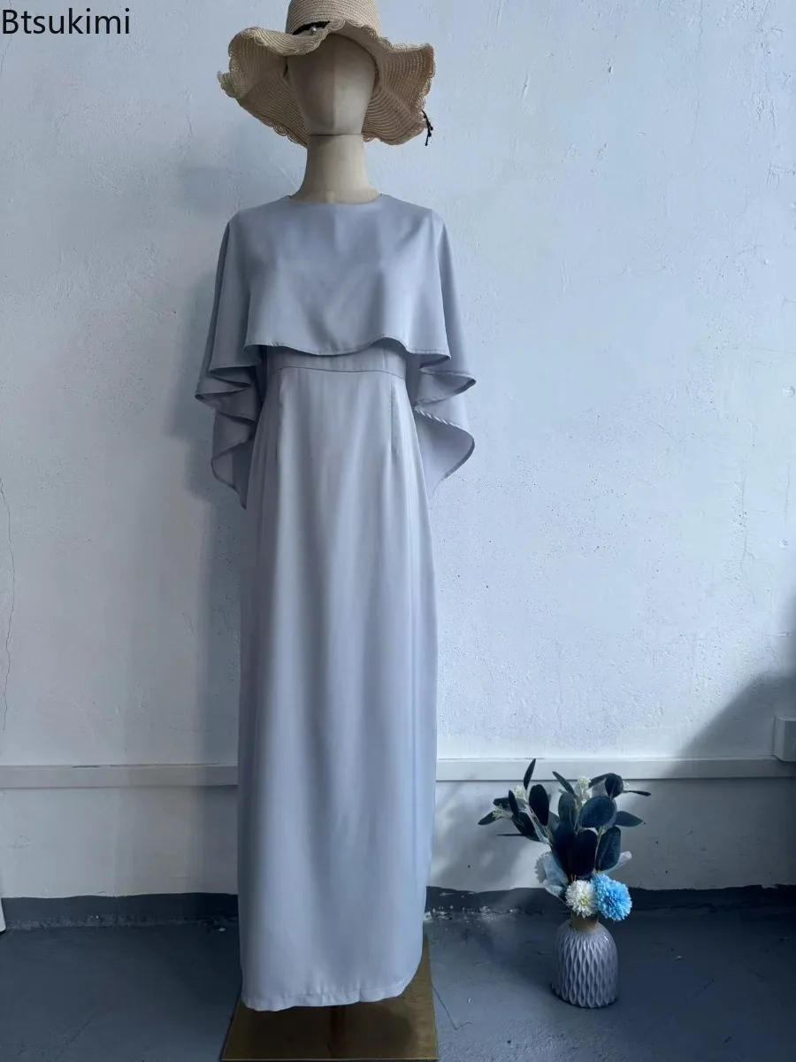 Wiosenna Nowa Damska Sukienka Maxi z Satyny w Jednolitym Kolorze, Elegancka Sukienka z Dekoltem O-neck, Nietoperzowymi Rękawami i Szalowym Wstawką, Elegancka Sukienka na Imprezę z Charakterem, Vestidos