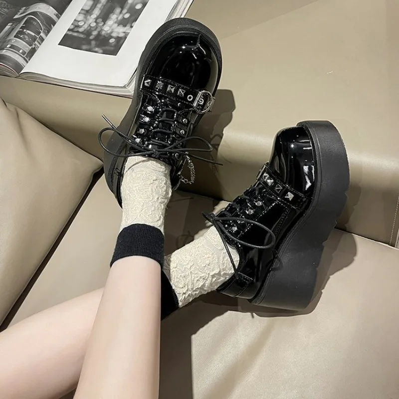 2024 New Punk Gothic Lolita Shoes Women Thick Sole Brand Platform Mary Jane Shoes Wedge High Heels Party Cosplay Designer Pumps