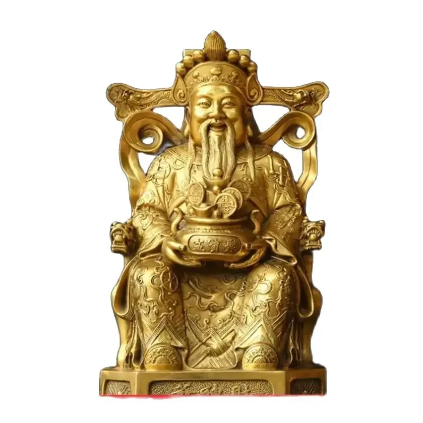 The God of Wealth ornament is made of pure copper, with a dragon chair and a treasure basin. The statue of the God of Wealth is