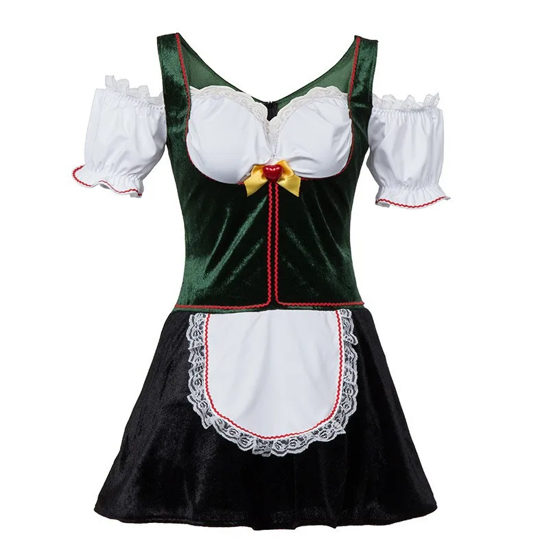 Adult Women German Traditional Beer Festival Oktoberfest Dress Apron Set Halloween Cosplay Costumes Role Play Outfit