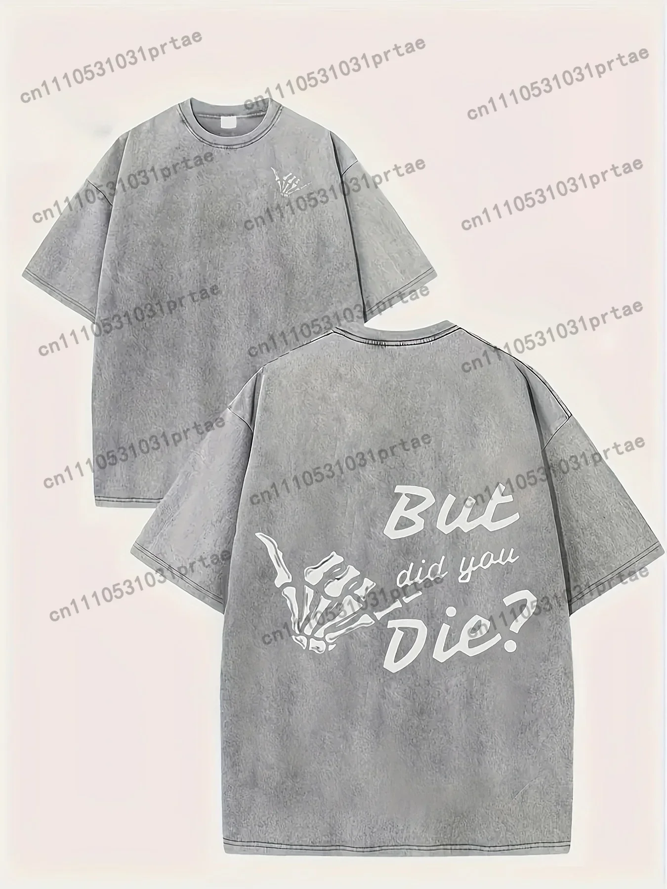 Monogram 220g Washed Cotton Front And Back Double-sided Printed Round Neck T-shirt, Street Trend Men'S T-shirt, Pure Cotton 100%