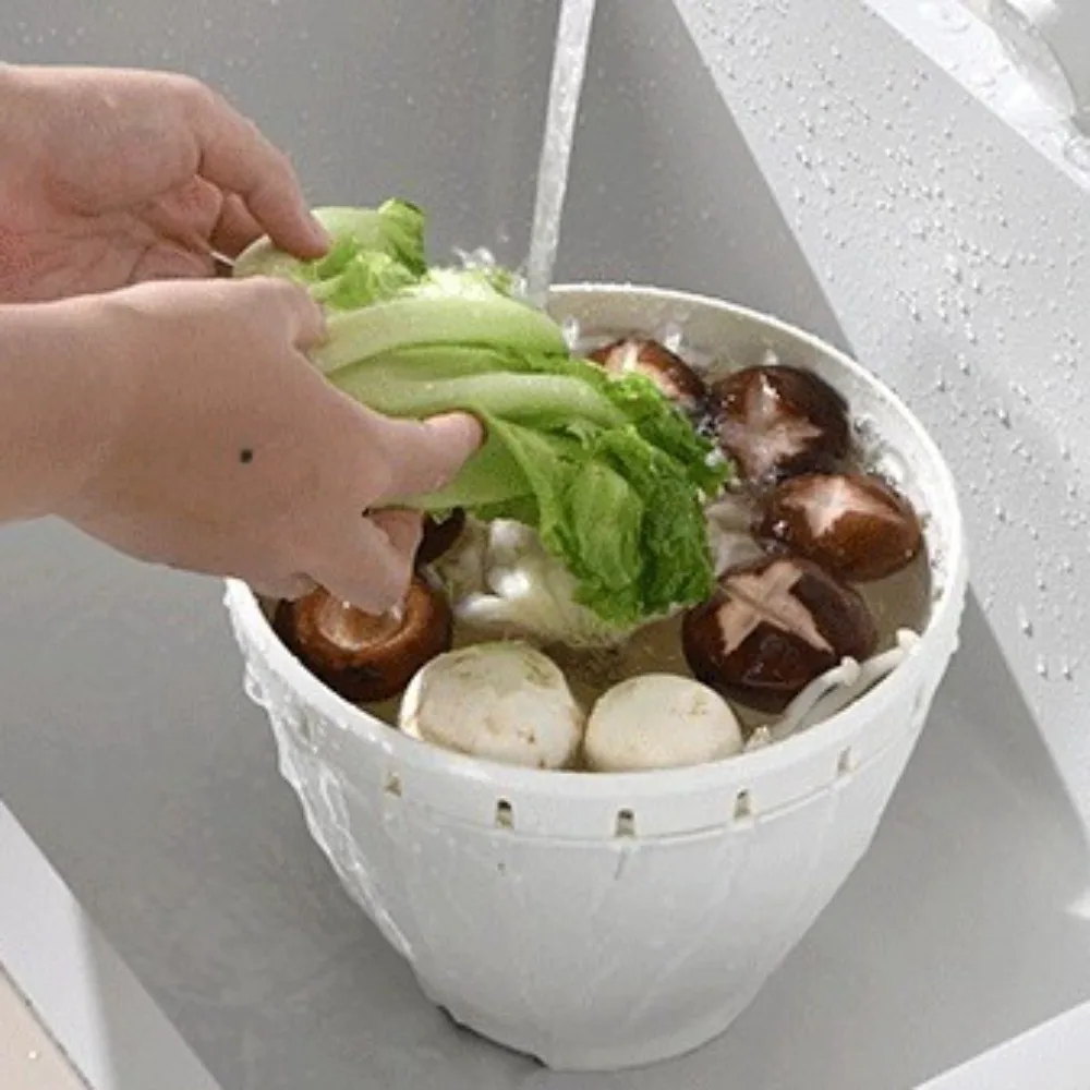 

Plastic Fruit Drainage Basket Double Layered Multi-Function Kitchen Colander Strainer Space-Saving Vegetable Storage Basket