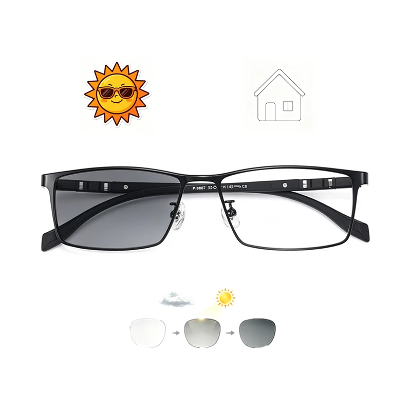 Myopia Glasses Business Retro Box Titanium Alloy Eyeframe Ultra Light Large Frame Photochromic Myopia Customizable