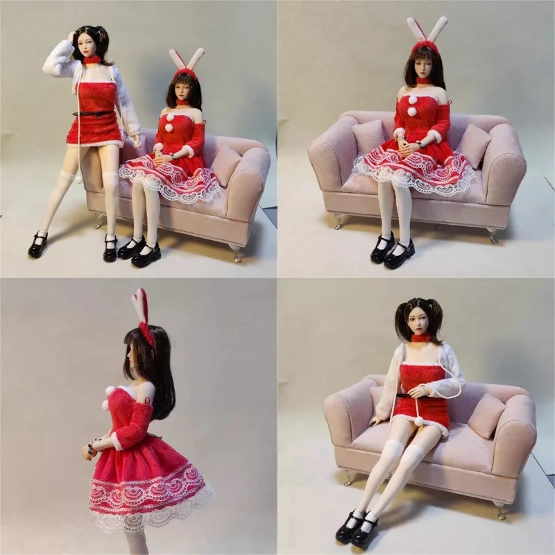 

DMTOYS 1/6 Scale Female Cute Christmas Cosplay Dress Socks Headband Clothes Suit Model for 12" Action Figures Body Decoration