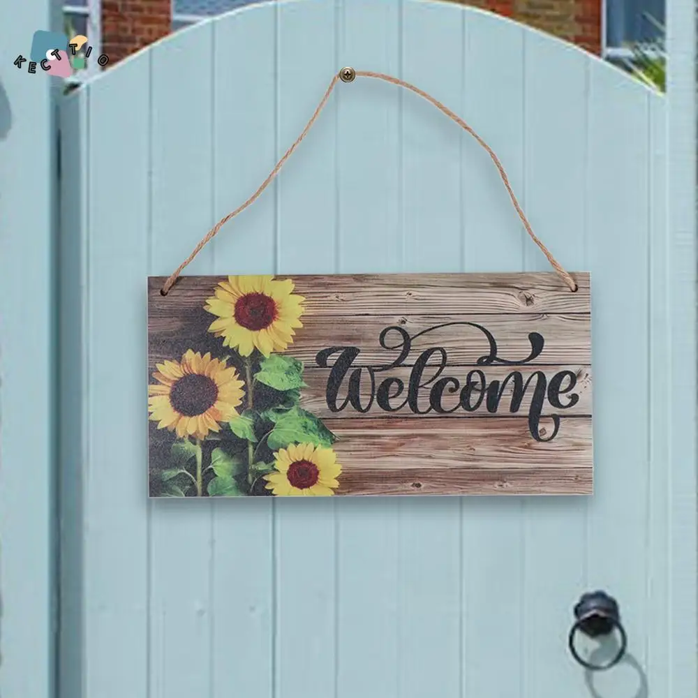 

Creative Pastoral Style Sunflower Welcome Sign Hanging Rectangular Welcome Door Sign Lightweight Wooden Decoration Sign Office