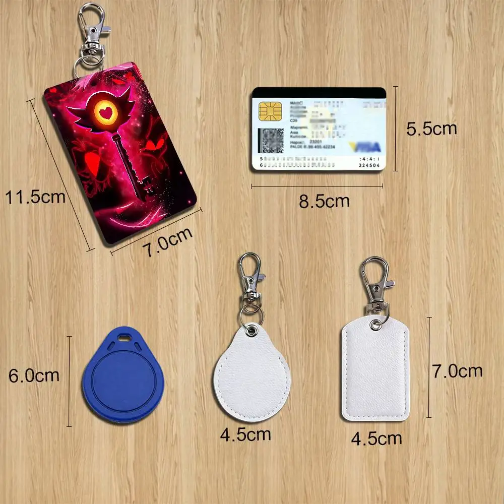 Alastor Vox Angel Dust Hazbin Hotel  Rectangle ID Card Case Keychain Access Card Bag Key Tag Ring Leather Card Holder Key Ring