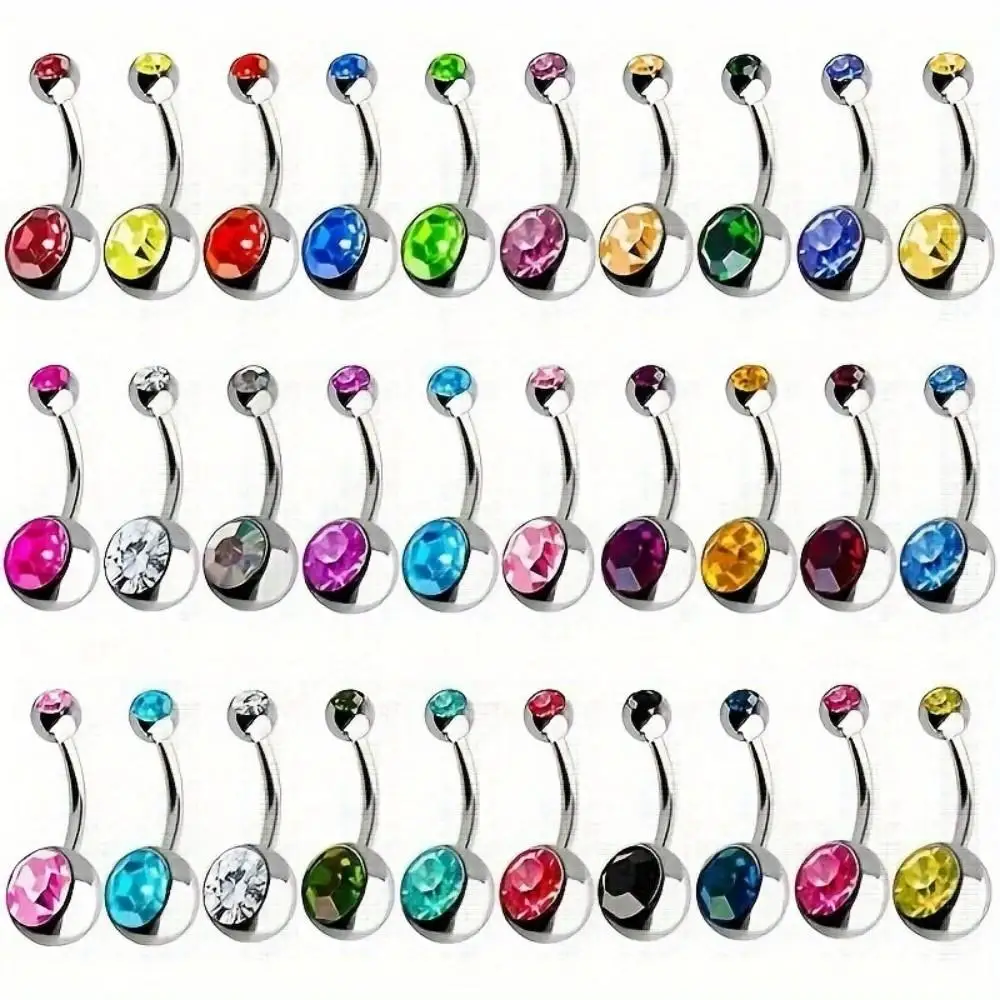 30pcs Navel Rings Fashion Punk Colorful Navel Studs Set Colorful Combination Stainless Steel with Rhinestone Inlay Y2K