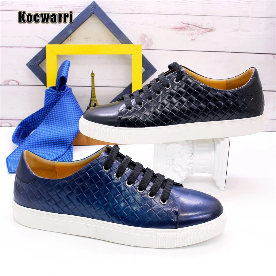 Men\'s Genuine Leather Shoes Comfortable Casual Fish Pattern Flat Shoes Lace Up Dating Office Fashion Banquet Men\'s Shoes