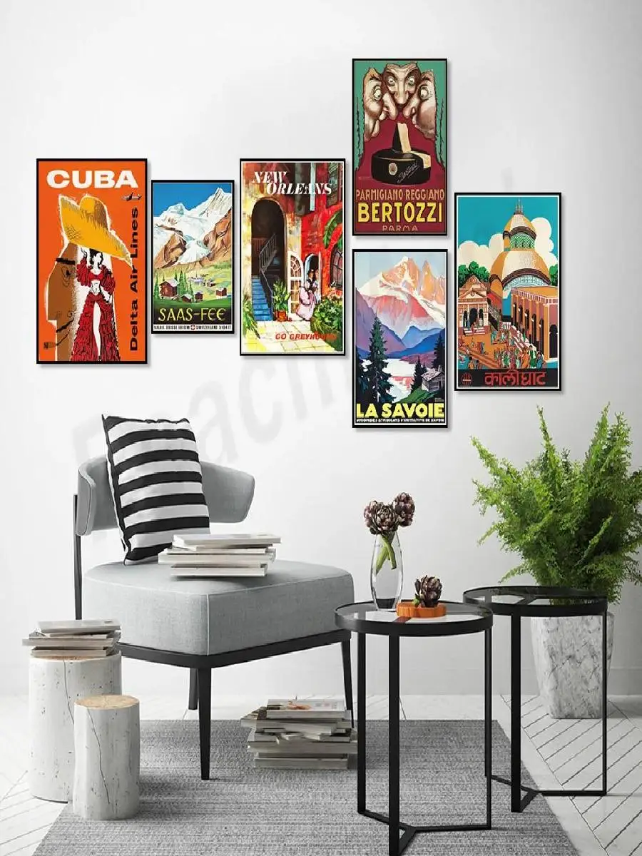 Vintage Travel Poster Wall Art  Exotic Destinations Collection SaasFee New Orleans Cuba  More