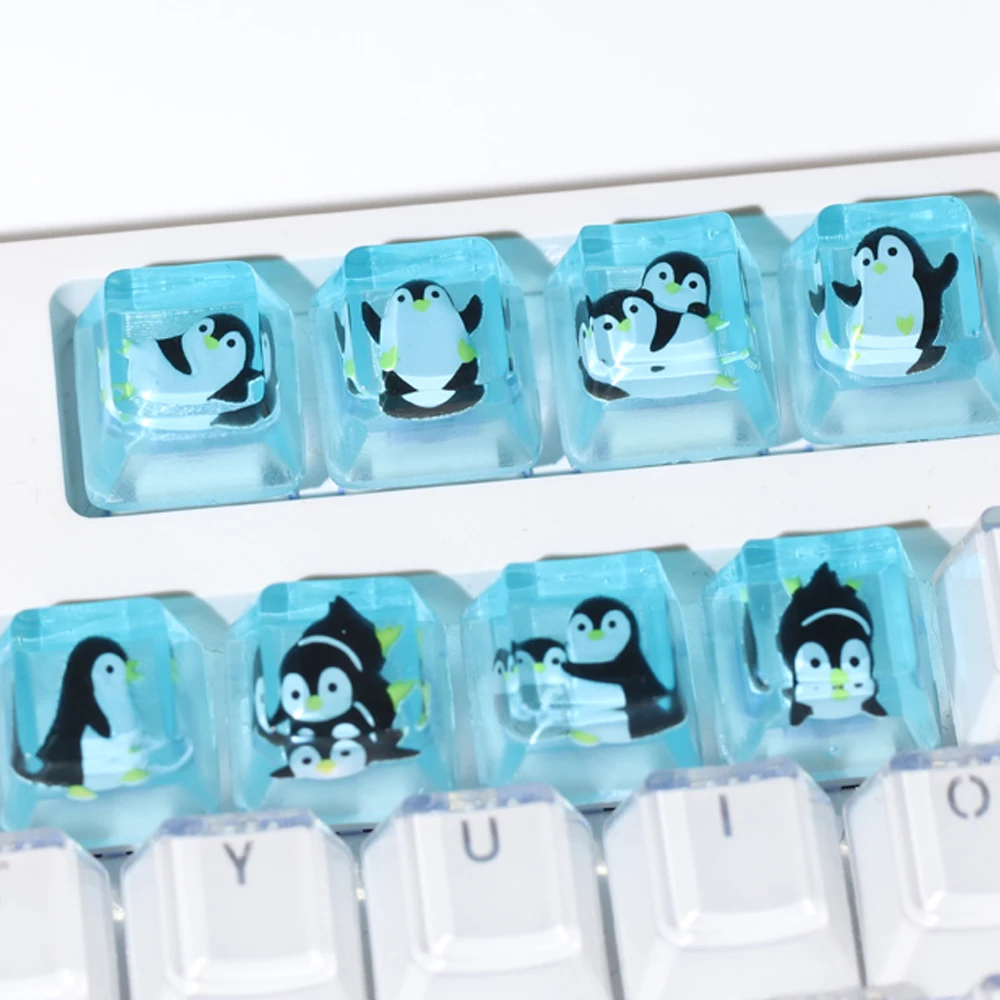 

Resin three-dimensional blue ocean penguin keycaps personalized translucent gaming cross shaft mechanical keyboard replacement