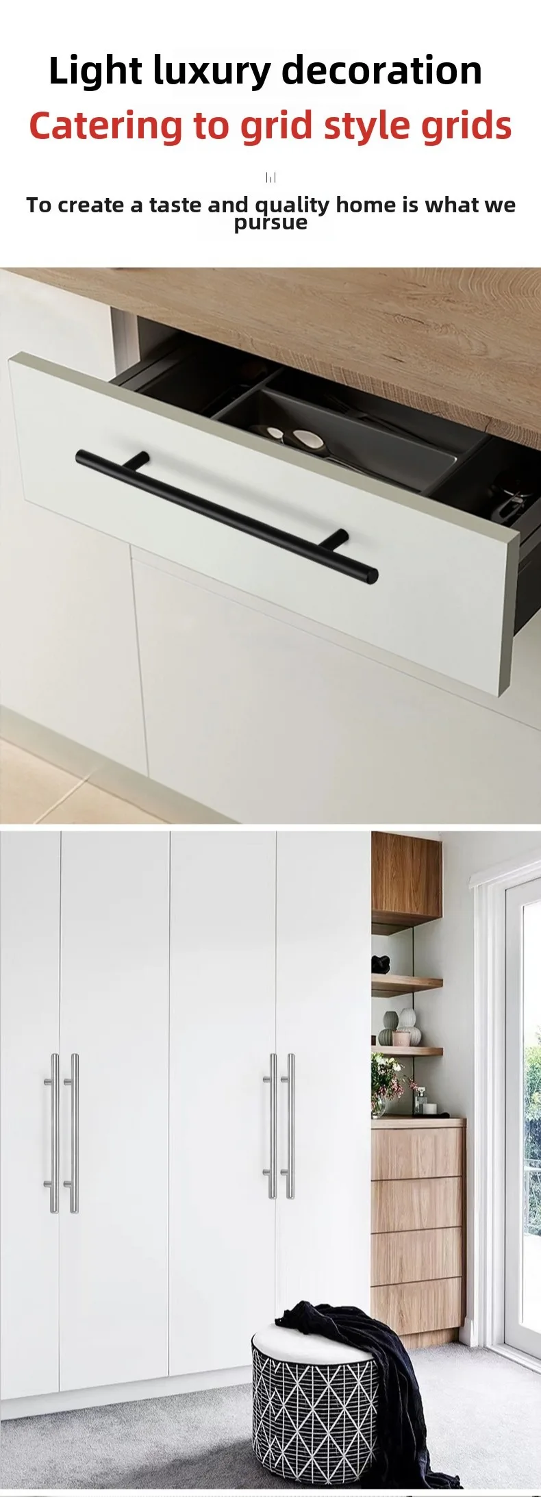 1 Stück Apstelle Schwarzgoldener Schrankgriff aus gebürstetem Edelstahl, Küchenschranktürknopf, Möbelgriff für Schubladen, Stangengriff – Detail 4