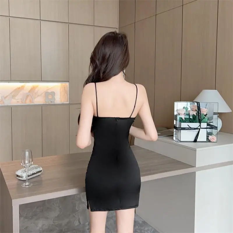 Robe moulante en maille à col en V pour boîte de nuit, bretelles Spaghetti, pour femmes