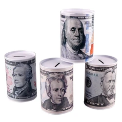 Dollar Moneys Box Piggy Bank Logbook Series Tin Plate Box Safe Cylinder Piggy Bank Banks Gift Home Decoration Moneys Box Savings