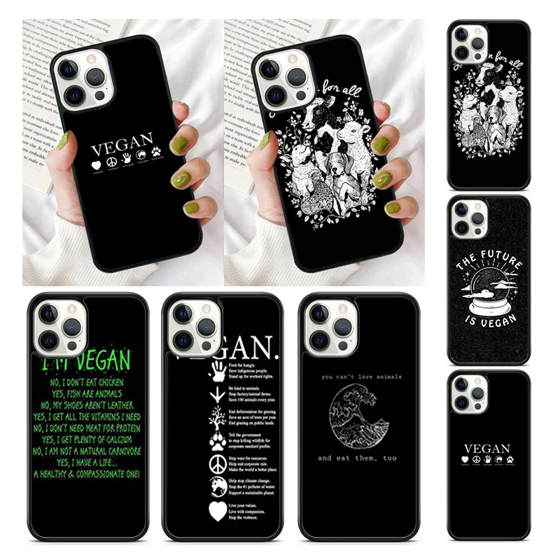 Vegetarian Quotes VEGAN LOVE VEGGIE Phone Case for iPhone 16 15 SE2020 13 14 11 12 Mini Pro Max 6 7 8 Plus coque fundas Shell