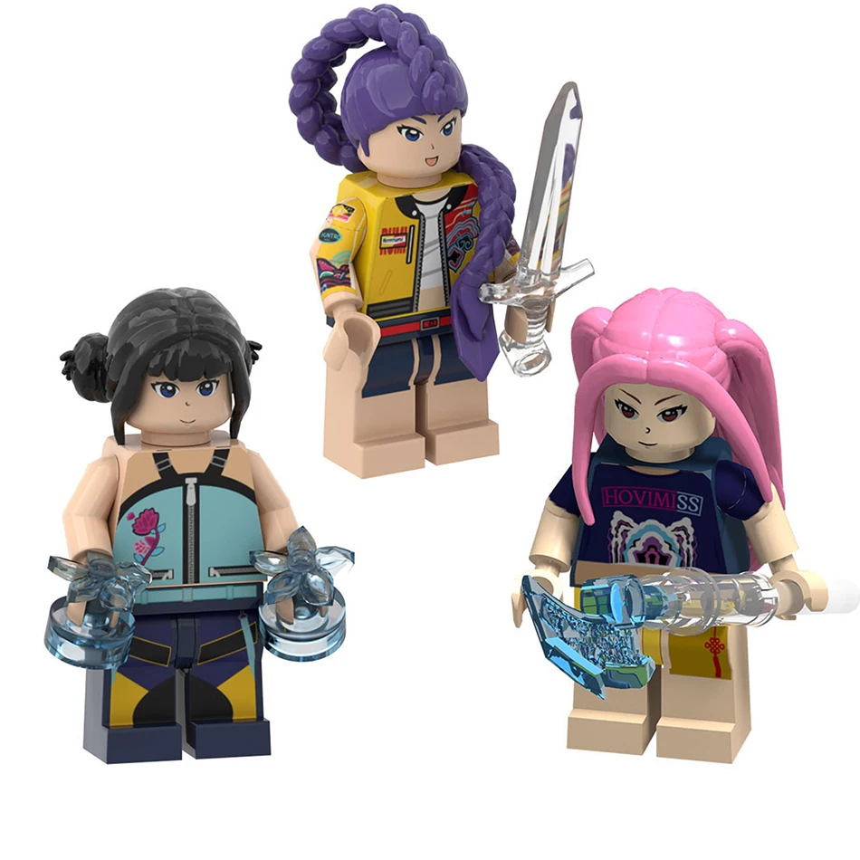 New KPOP Demon Hunters Cartoon Building Blocks Doll Kawaii Mini Action Figure Head Assembly Toys Children's Toys Christmas Gift