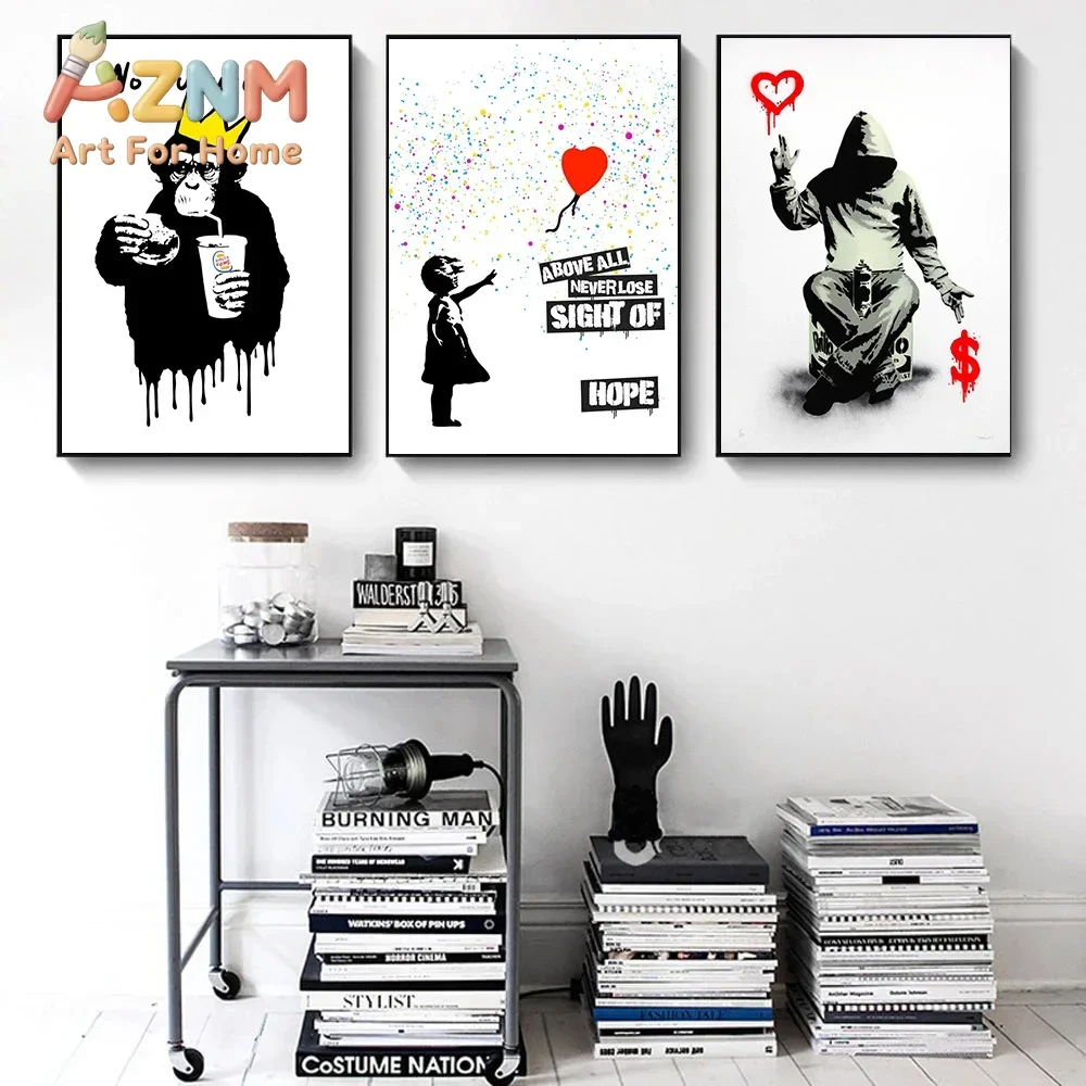 Banksy Modern Graffiti Art Posters and Prints Abstract Art Canvas Painting Street Pop Wall Art Pictures for Home Decor Cuadros