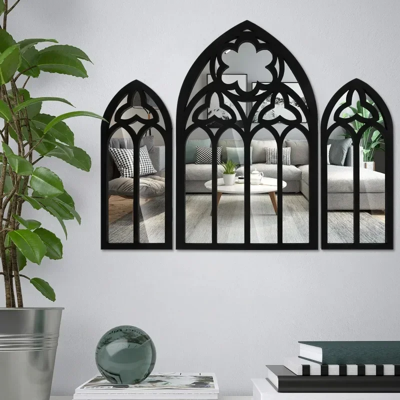 

Creative Home Mirror Gothic Cathedral Window Mirror Decorative Arch Wall Wooden Black Mirror Home Decor