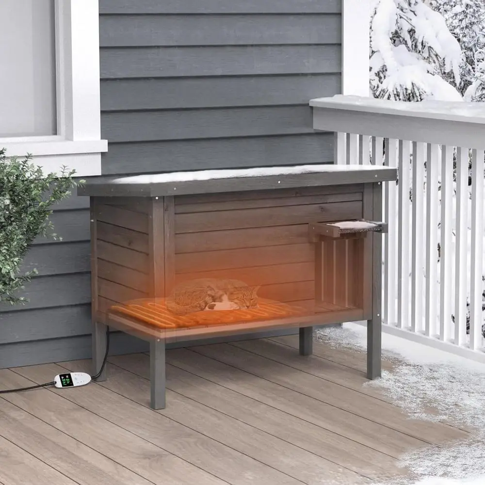 

Outdoor eral Cat House Heated Cat Shelter with 100% Insulated All-Round oam Weatherproo or Multiple elines 34.5"X21.5"x27.2"