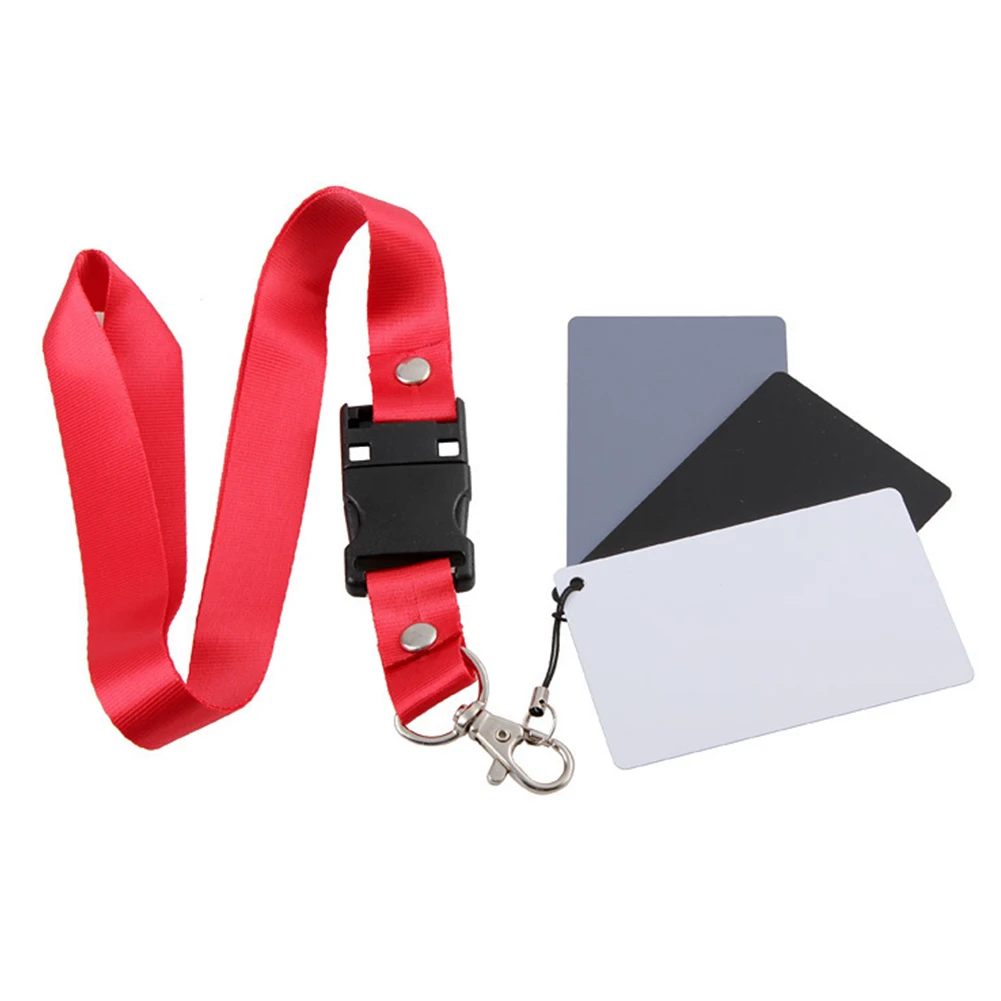 White Black Grey Balance Cards 18-degree Small Gray Card White Balance 3 Card Set With Lanyard Strap for Digital Photography