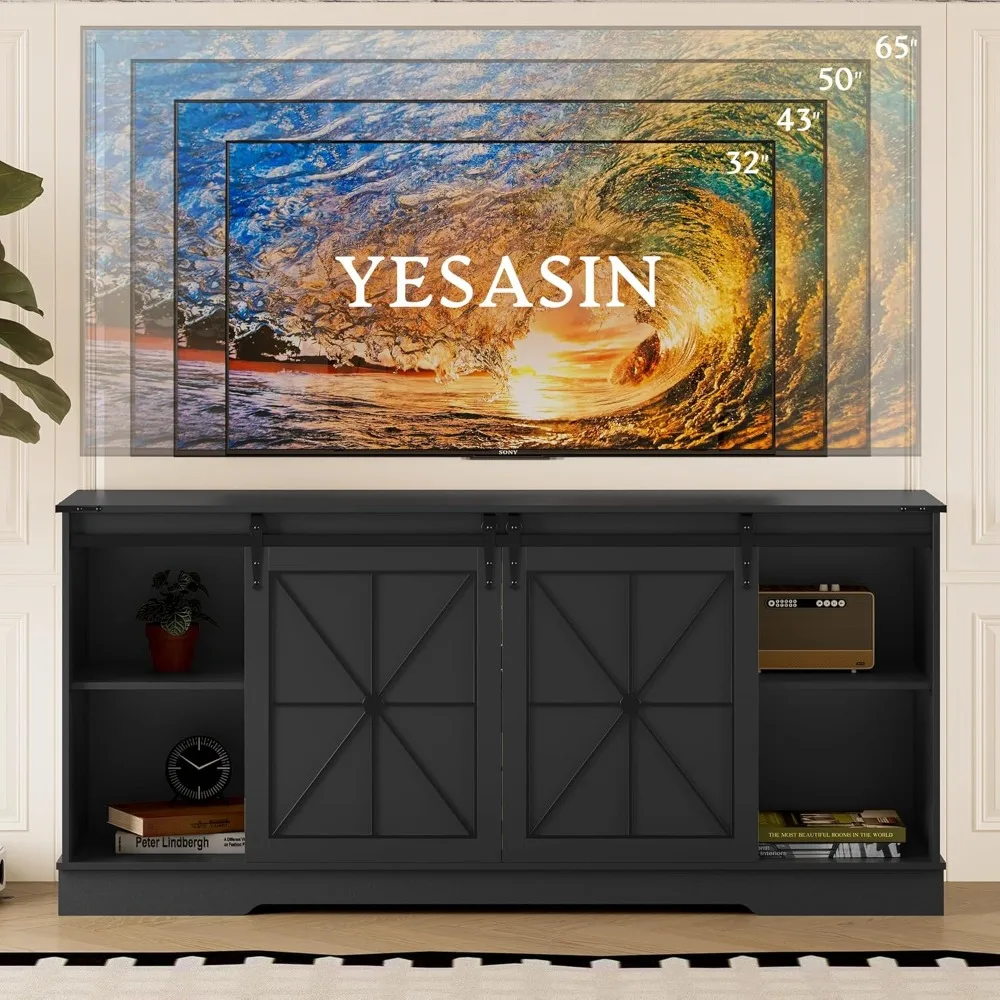 حامل تلفزيون المزرعة الحديث لمنتصف القرن لأجهزة التلفاز مقاس 55-65 بوصة مع خزانة تخزين باب الحظيرة المنزلقة وسهولة التجميع