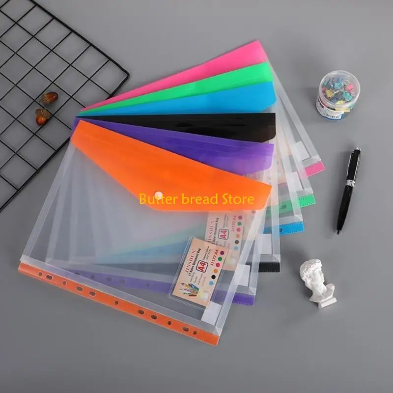 W89C 12PCS Punched Pocket Clear Plastic Envelope File Wallet 11 Hole Binder Folder Pocket for File Document Binder Folder