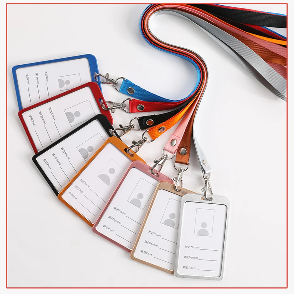 1Pcs Aluminum Alloy Work Name Card Holders Business Work Card ID Badge Lanyard Holder Hot Vertical Metal ID Business Case