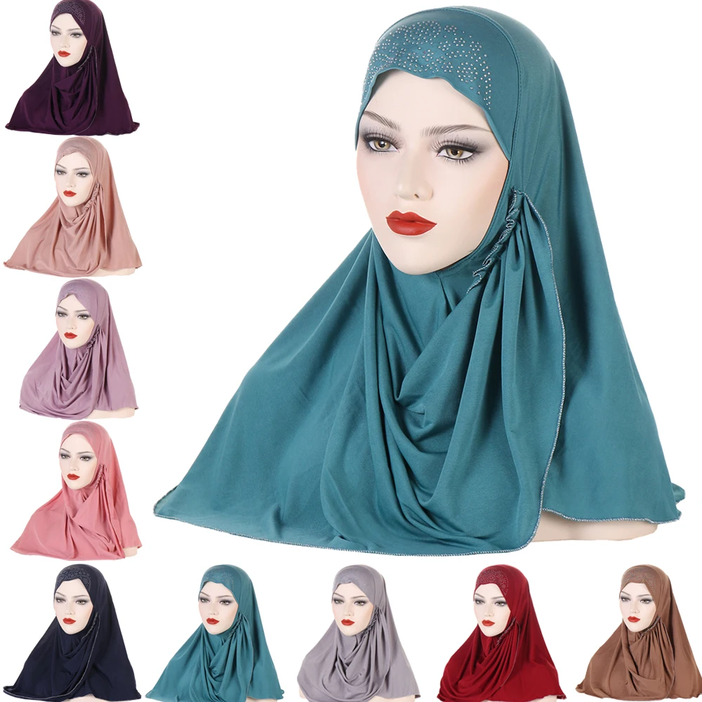 

High Quality Muslim Women Pull On Headscarf Instant Hijab Scarf Islamic Pray Hat Full Cover Shawl Wrap One Piece Amira Headwraps