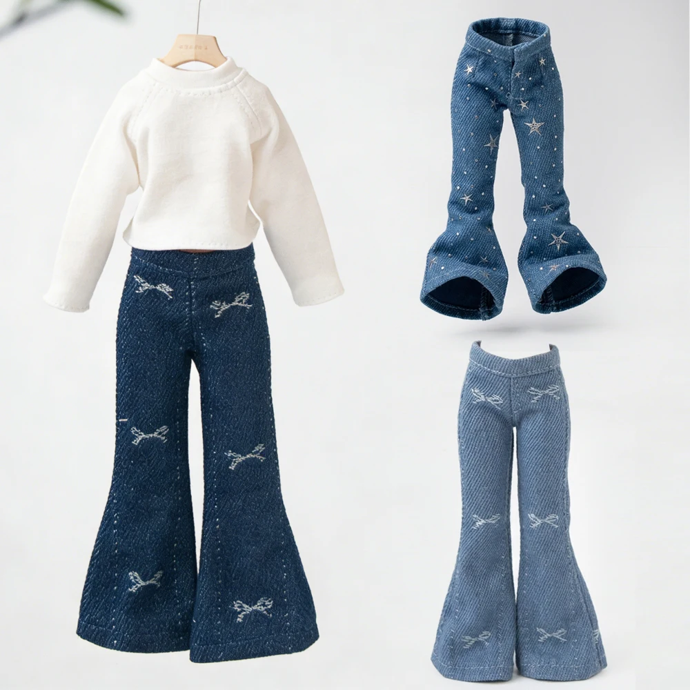 

Blyth Clothes Fashion Vintage Printed Flare Jeans Casual Wide Leg Pants for Ymy Licca Azones Ob22 24 27 Ker YMY Doll Accessories