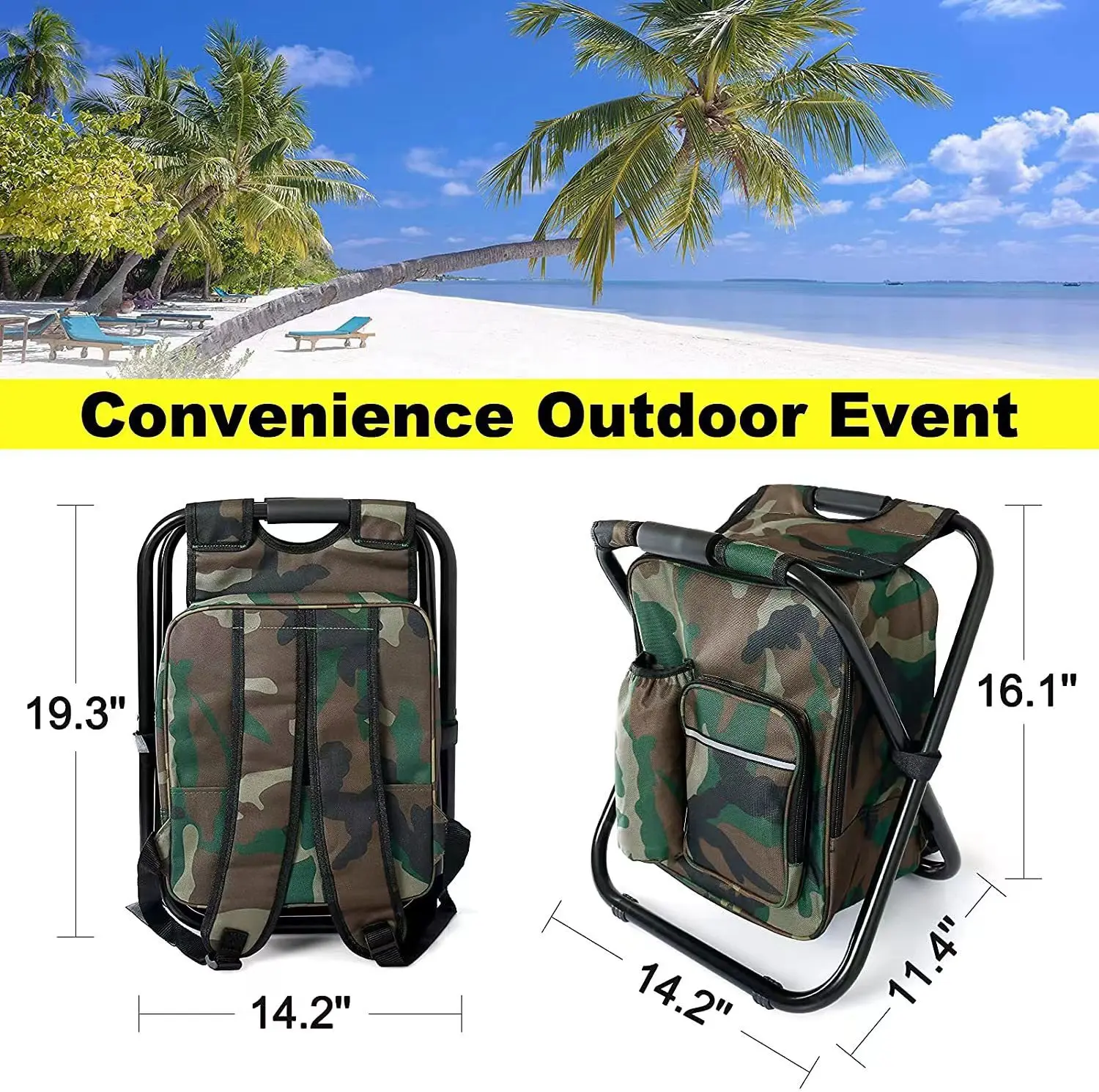 Outdoor Folding Stool with Backpack Stool Picnic Camping Fishing Chair Portable Army Green Hiking Stool