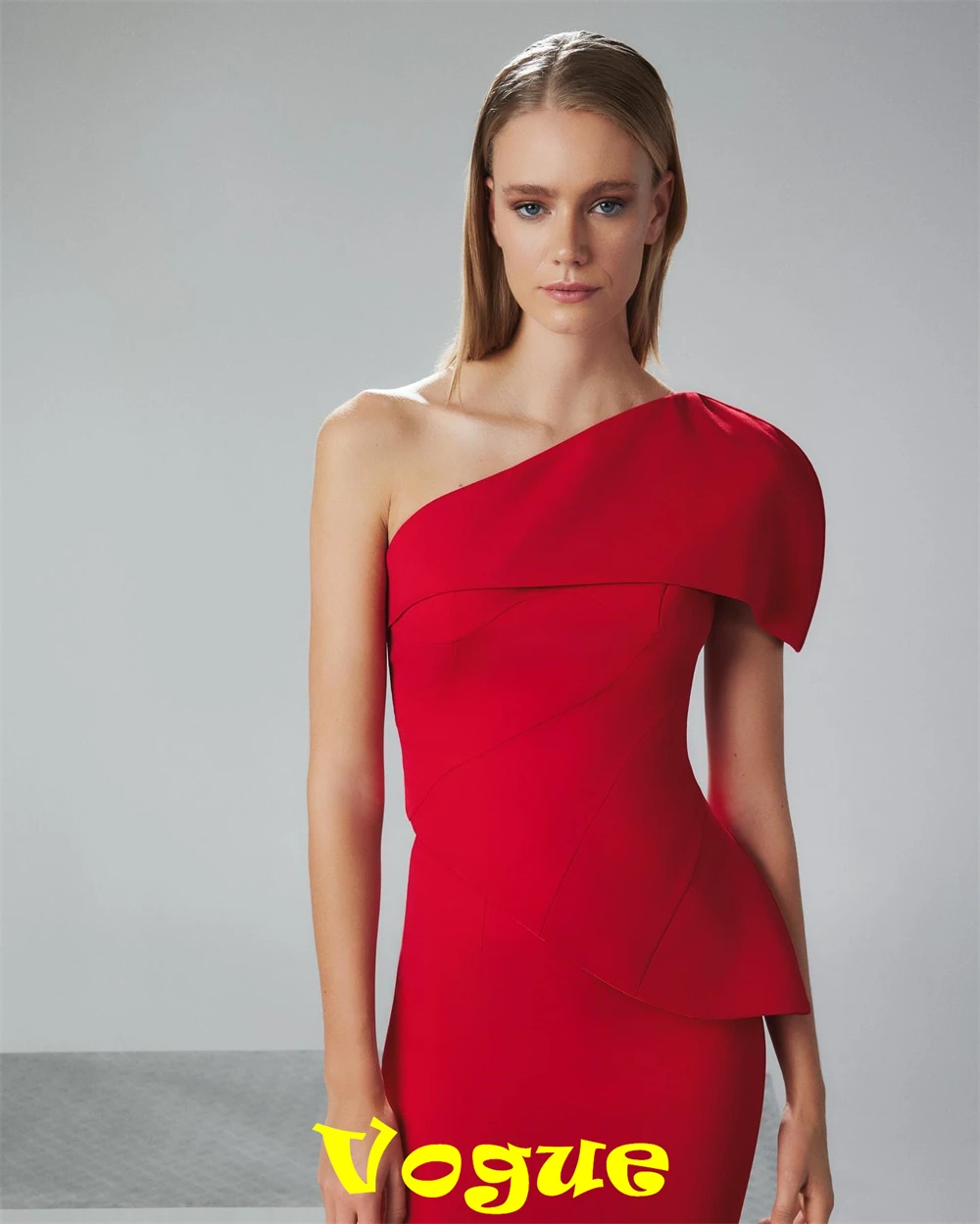 Robe De soirée sirène personnalisée en Jersey rouge De haute qualité, asymétrique épaule dénudée, sans manches, robe De soirée