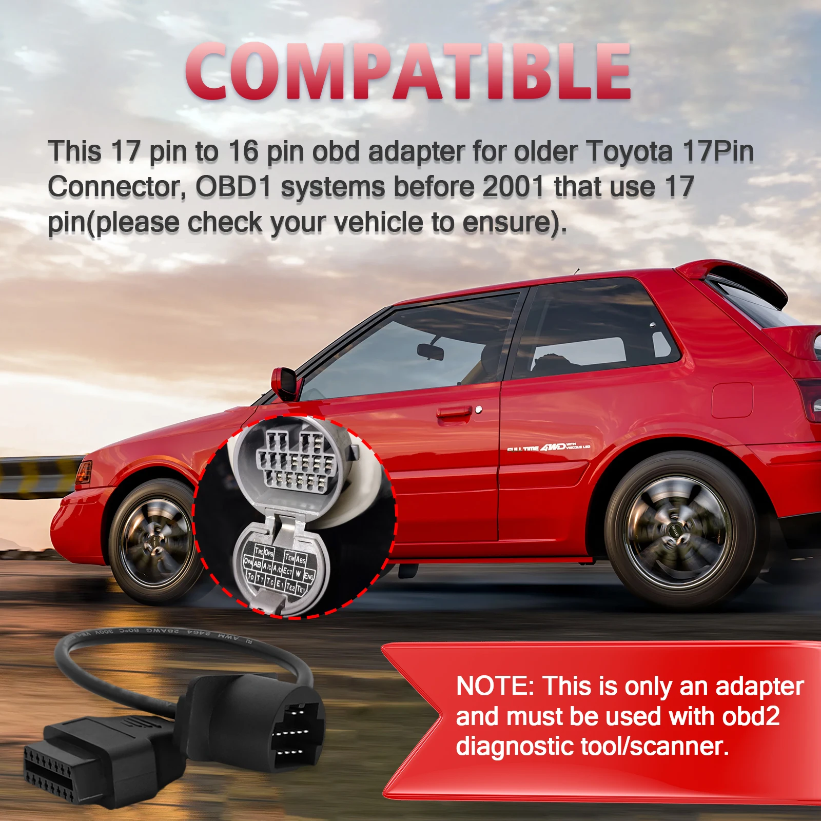 17Pin OBD Diagnostic Cable For Toyota Car Before 2001 OBDII Diagnostic Adapter 17Pin OBD1 to 16Pin OBD2 Adapter Cable for Toyota