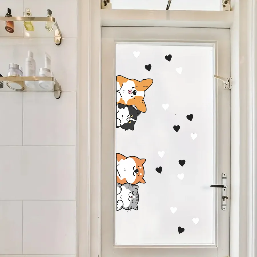 Cartoon Pet Window Decal Cute Corgi Shiba Inu Cat Design Car Glass Sticker Self-Adhesive Removable Auto Decoration
