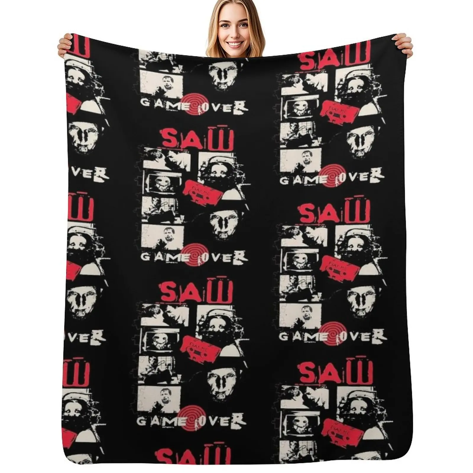 

Vintage Saw Jigsaw Game Over Throw Blanket Ultra Soft Flannel Fleece Blanket for All Seasons