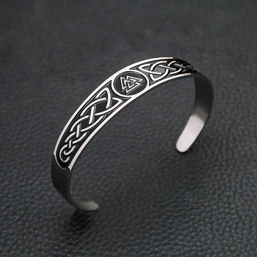 Fashion Creative Vikings Valknut Bracelets For Men Women 316L Stainless Steel Nordic Celtics Knot Open Bangle Jewelry Wholesale