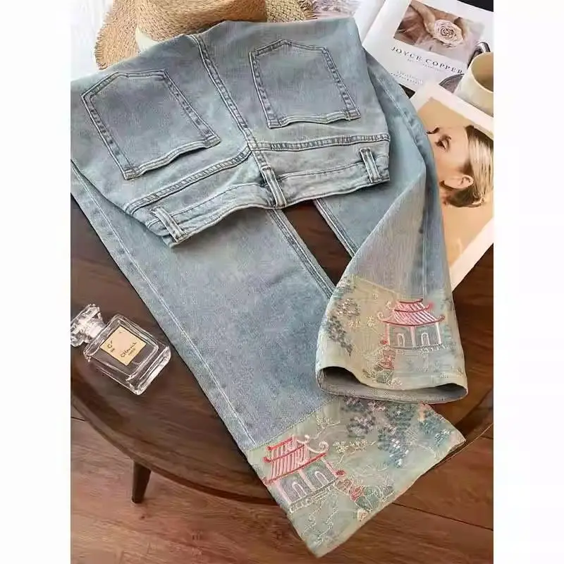 

Women's Denim Wide Leg Pants 2025 Summer Appear Thin Versatile Ladies Jeans High Waisted Straight Self Cultivation Lady Trousers